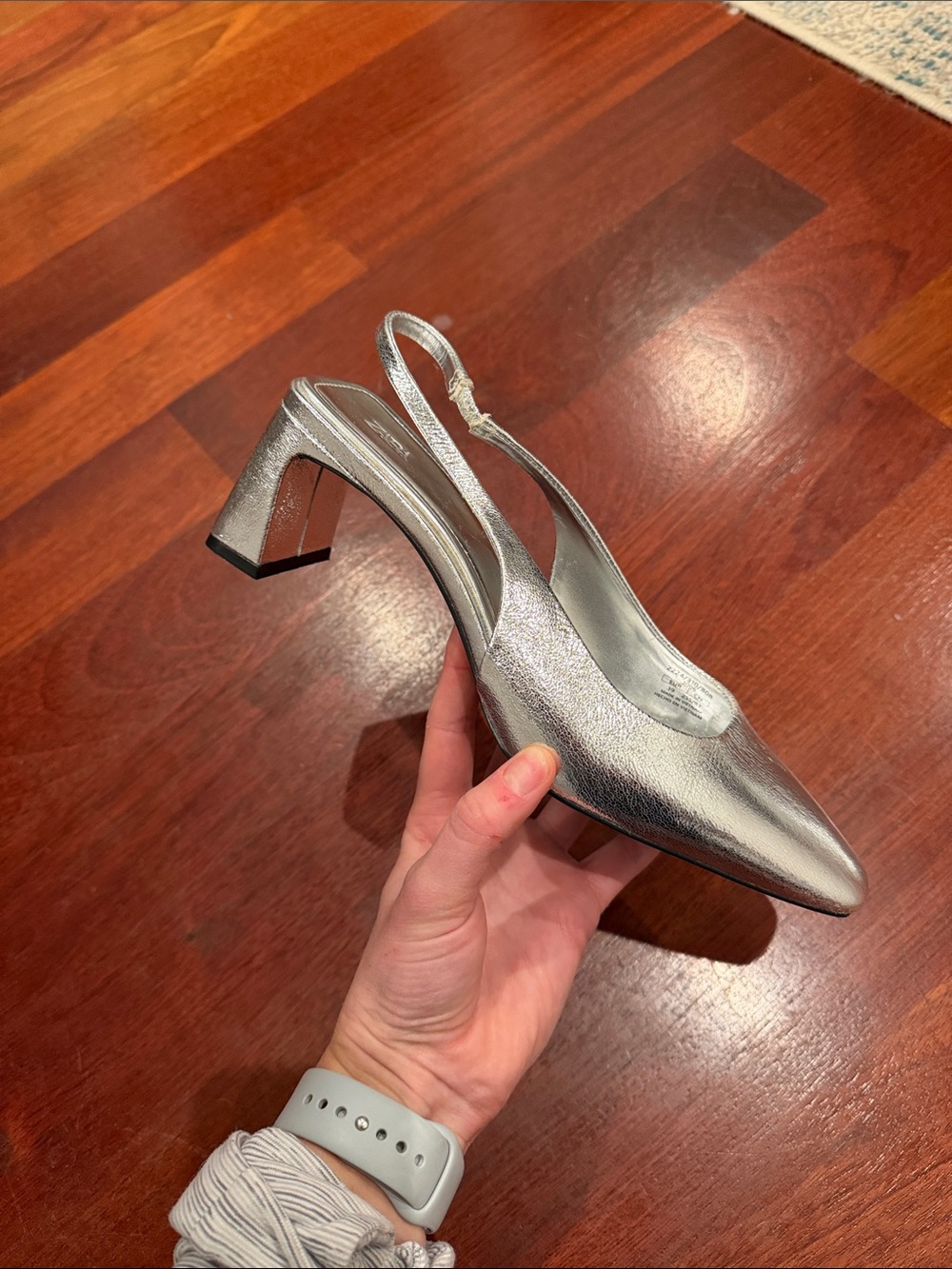 Silver Slingback Block Heel Pumps - Women's